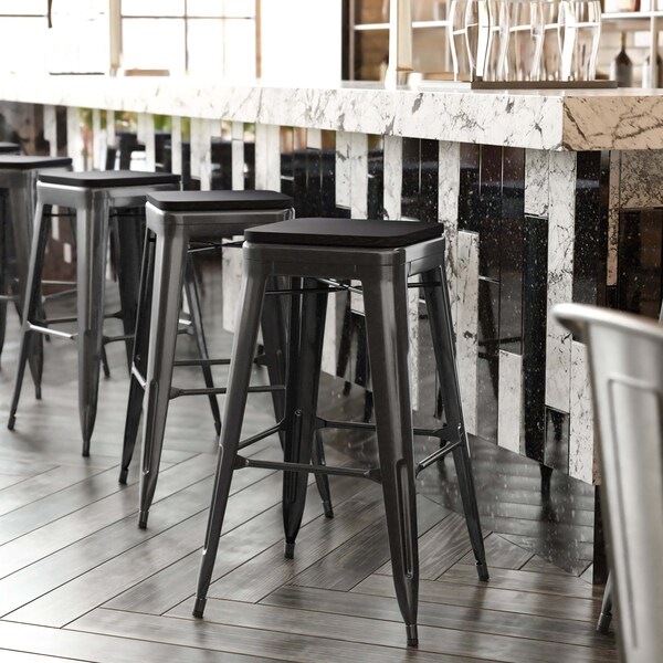 Flash Furniture 30" Black Metal Bar Stool-Black Poly Seat, 4PK 4-ET-31320-30-BK-R-PL2B-GG - main